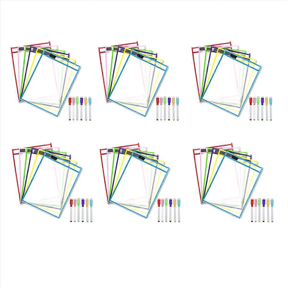 6 Pack Reusable Dry Erase Sleeves, Assorted Colors Sheet Protector