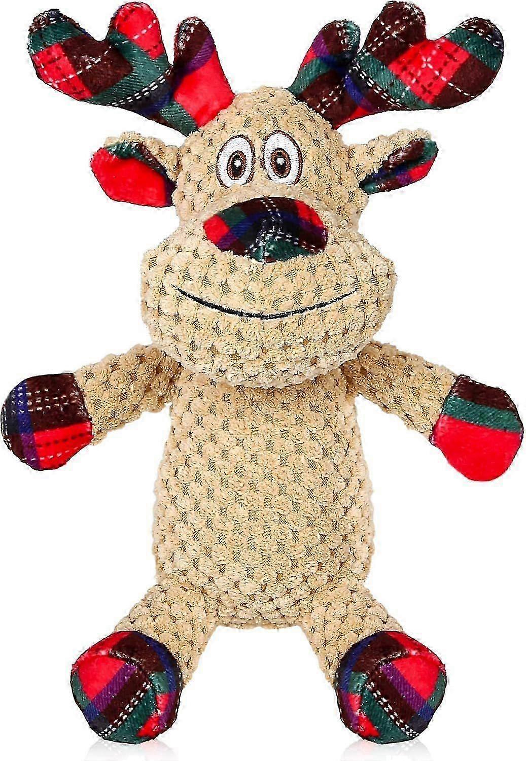 Dog Toys Squeaky Interactive Stuffed PP Cotton Puppy Teething Chew Toy Deer Shape Crinkle Sound Paper Tail, for Large Medium Small Breeds Indoor Outdo