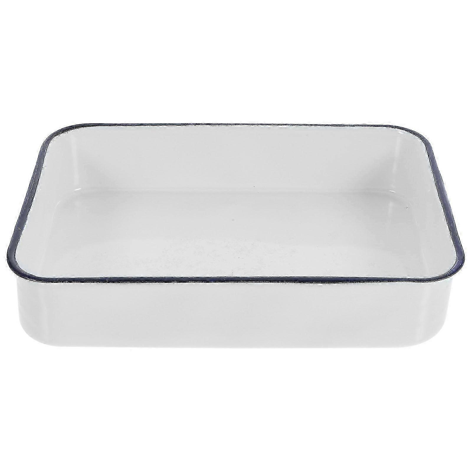 Enamelware Roasting Pan Multi-purpose Enamel Oblong Pie Pan Deep Edged Bbq Food Pan