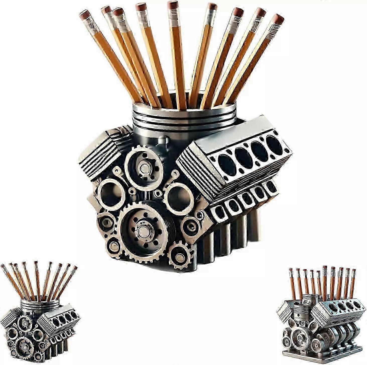 V8 Engine Designed Pen & Pencil Holder - Unique Desk Organizer for Table Trim