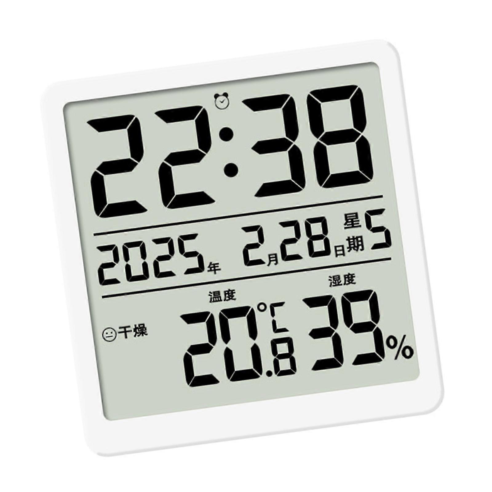 Elegant LCD Display Digital Wall Desk Alarm Clock with Time Date Week Temperature Humidity for Home Or Office Use Gift  White