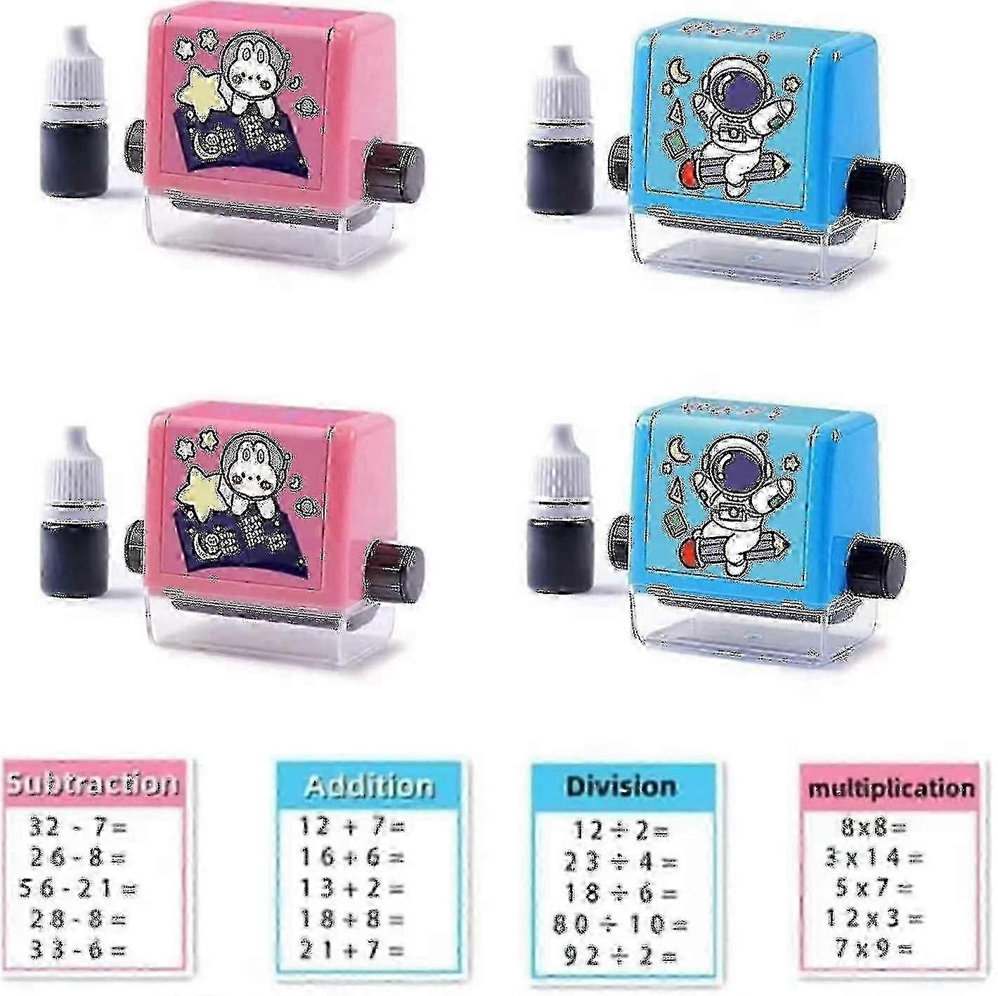4-Piece Math Roller Stamp Set - Reusable Addition/Subtraction/Multiplication/Division Teaching Stamps