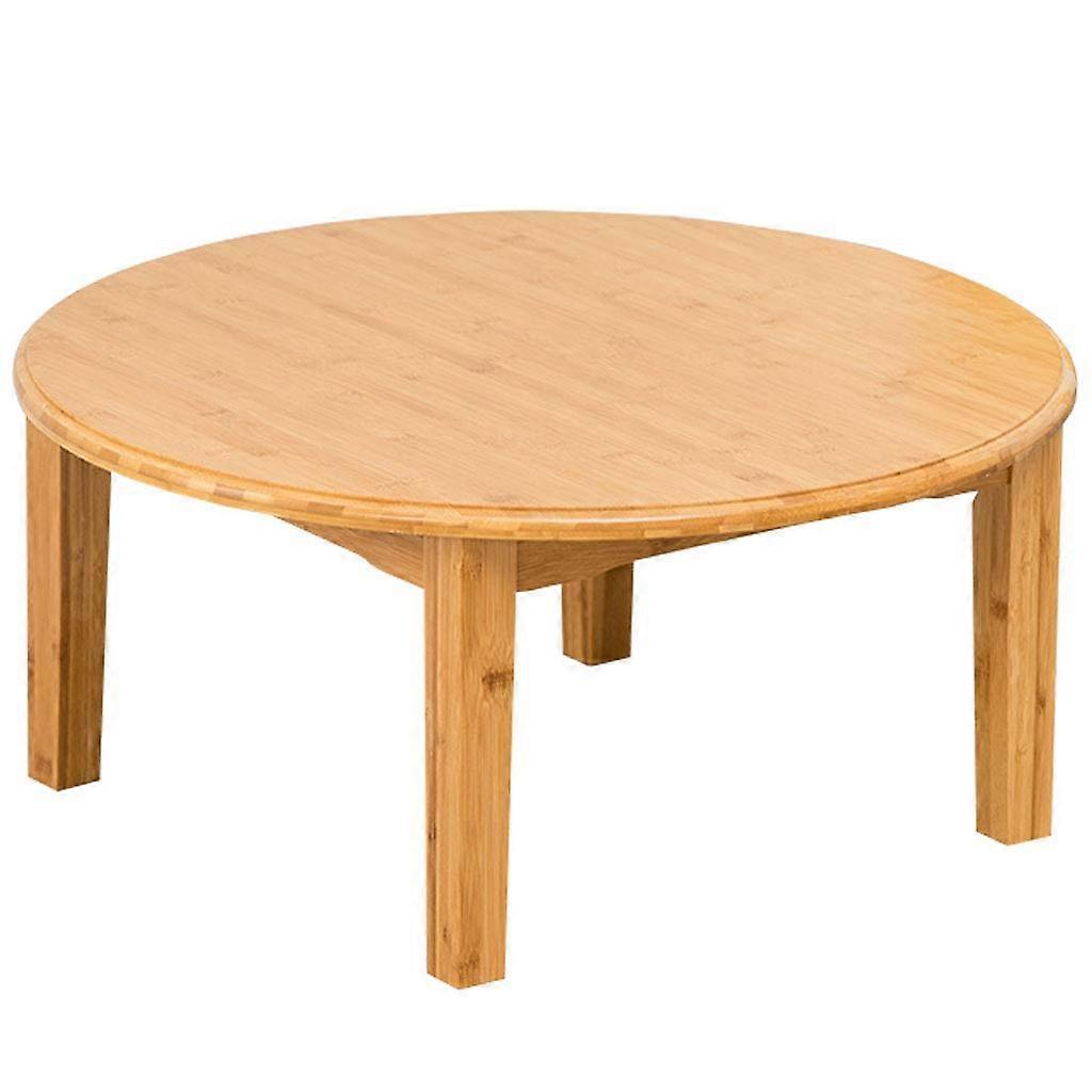 Round Sofa Table Compact Wooden Low Table Folding Bed Table 70Cm X 70Cm X 27Cm Wood Color Space Saving