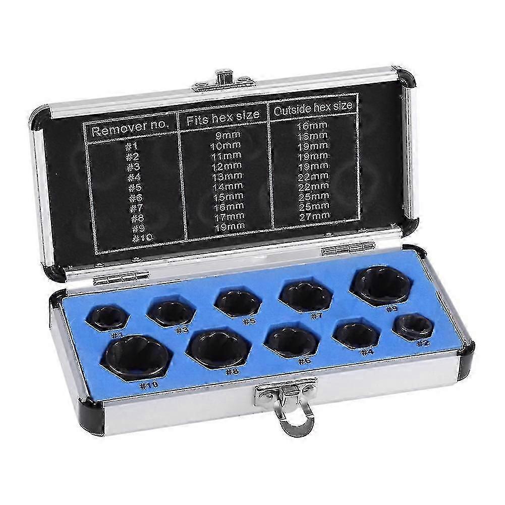 10pcs Bolt Nut Screw Remover Set, Metal Extractor Tool for Damaged Fasteners