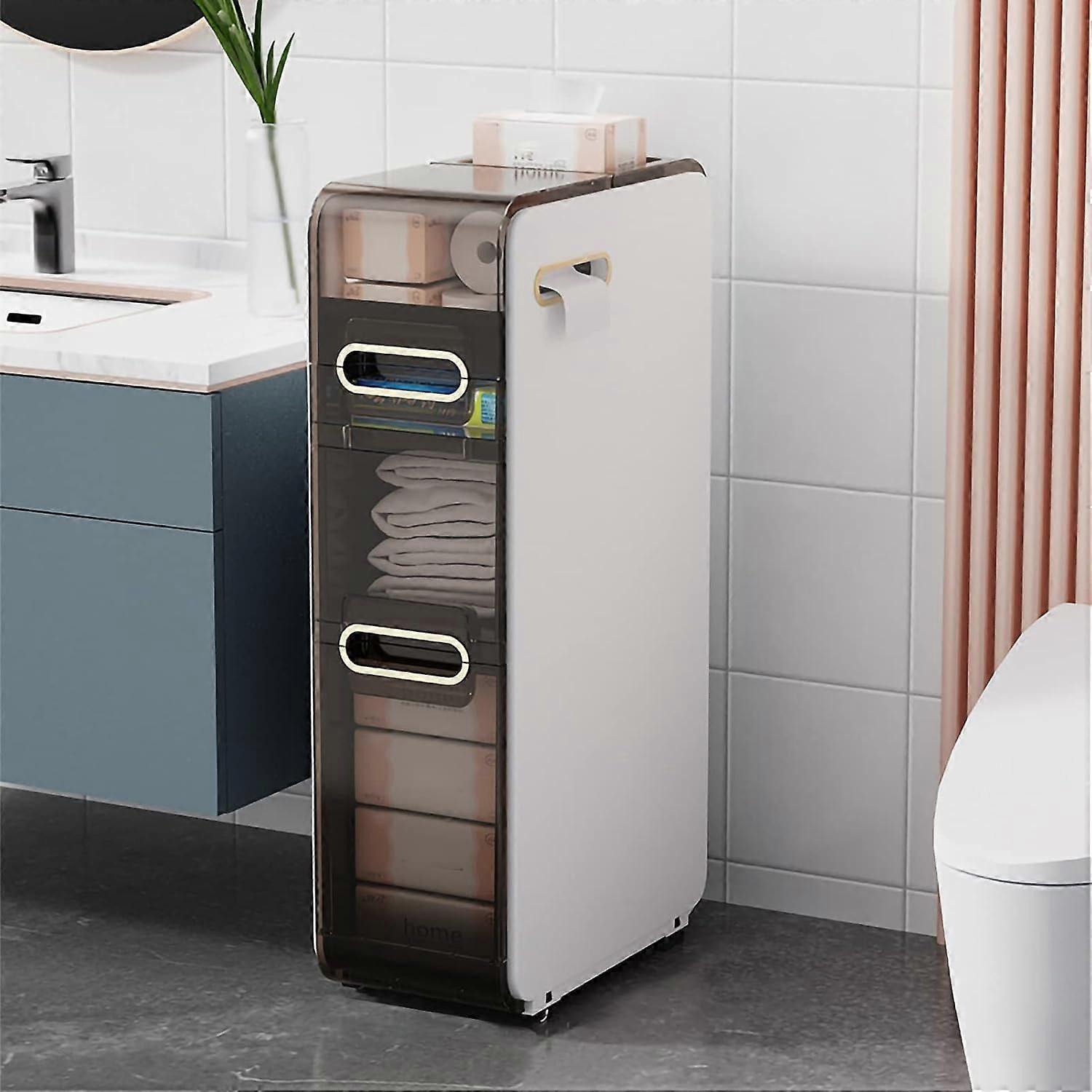 Storage Cabinet With Drawer Tower, Slim Narrow Dresser For Small Spaces, Toilet Paper Storage Cabinet With Casters