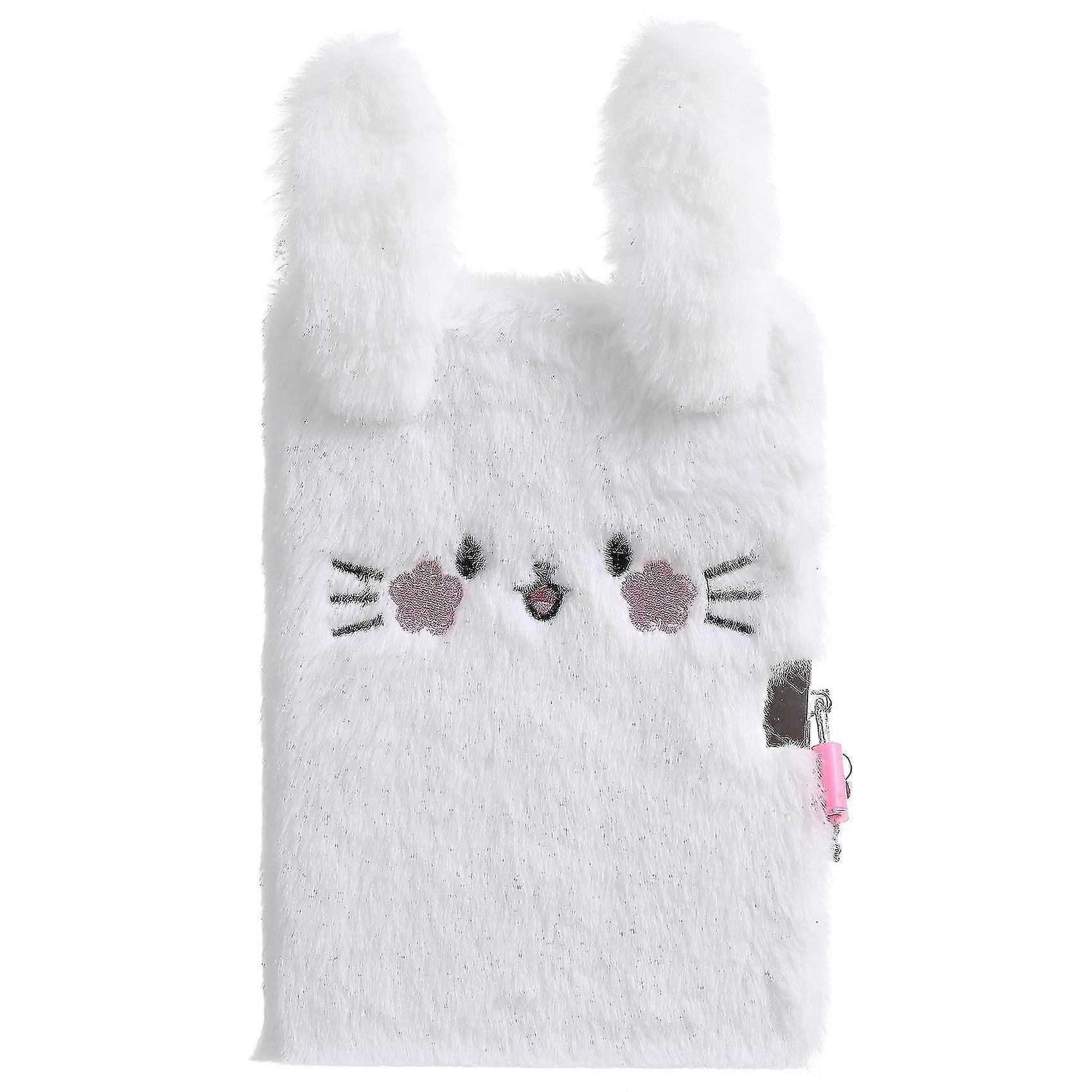 Cute Cat Face Plush Diary With Lock And Key, A5 Lined Hardcover Secret Notebook Locking Journal Writ