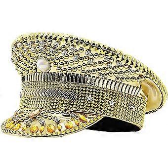 Rhinestone Navy Hat for Lady Wedding Bride Glittering Sergeant Hat Novelty Birthday Party Hat Captain Hat for Night Club