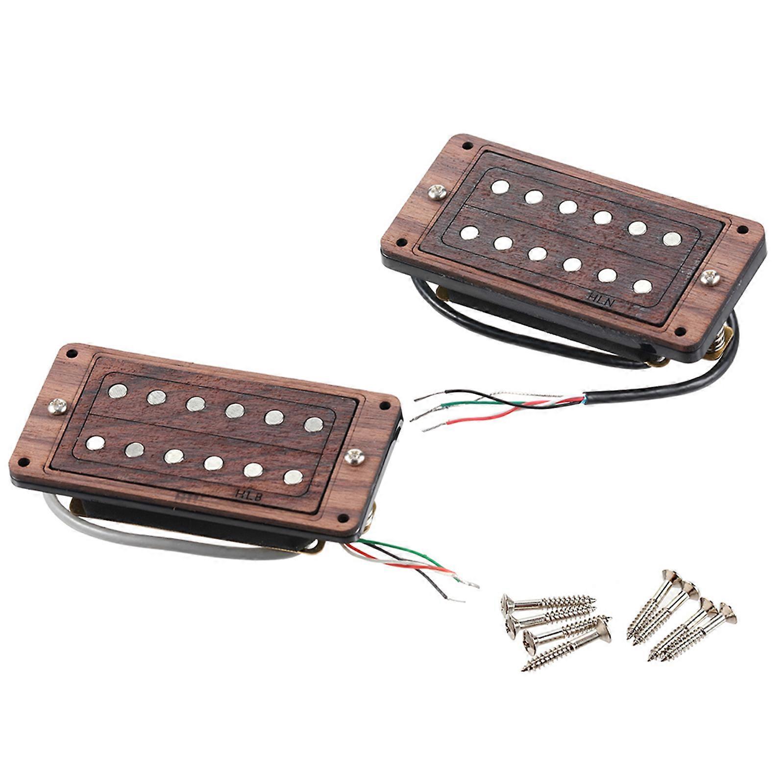 Double Ceramic Coil Guitar Pickup Set Rosewood Frame Structure Humbucker Replacement with Adjustable Mounting Hardware Multicolor