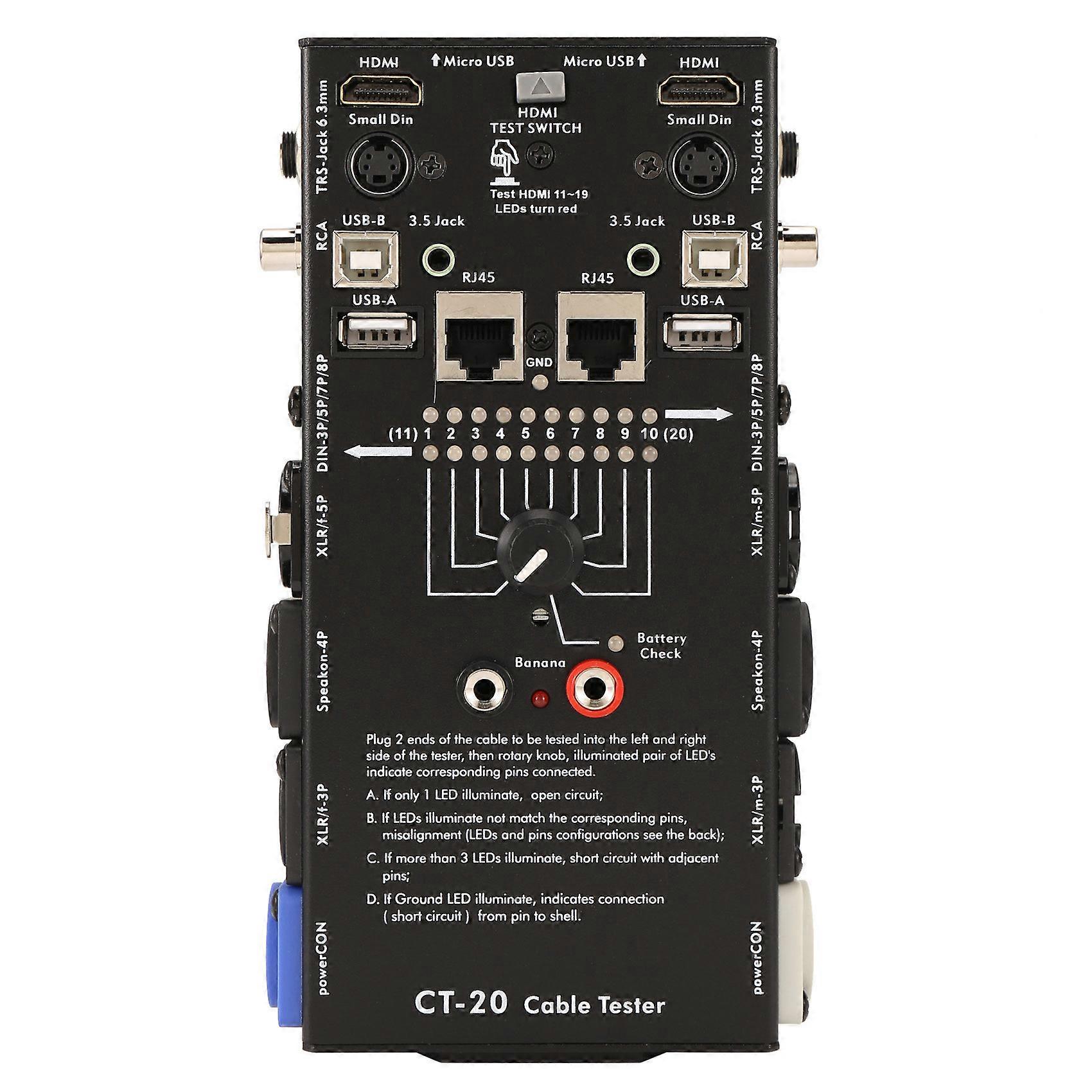 CT-20 Multifunctional Line Tester Audio Line Xlr Signal Line Tester HDMI-Compatible CT-20