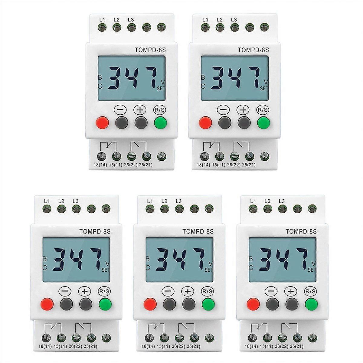 5X 3 Phase Din Rail Adjustable Under Over Voltage Protector Voltage Monitoring Sequence Protection R