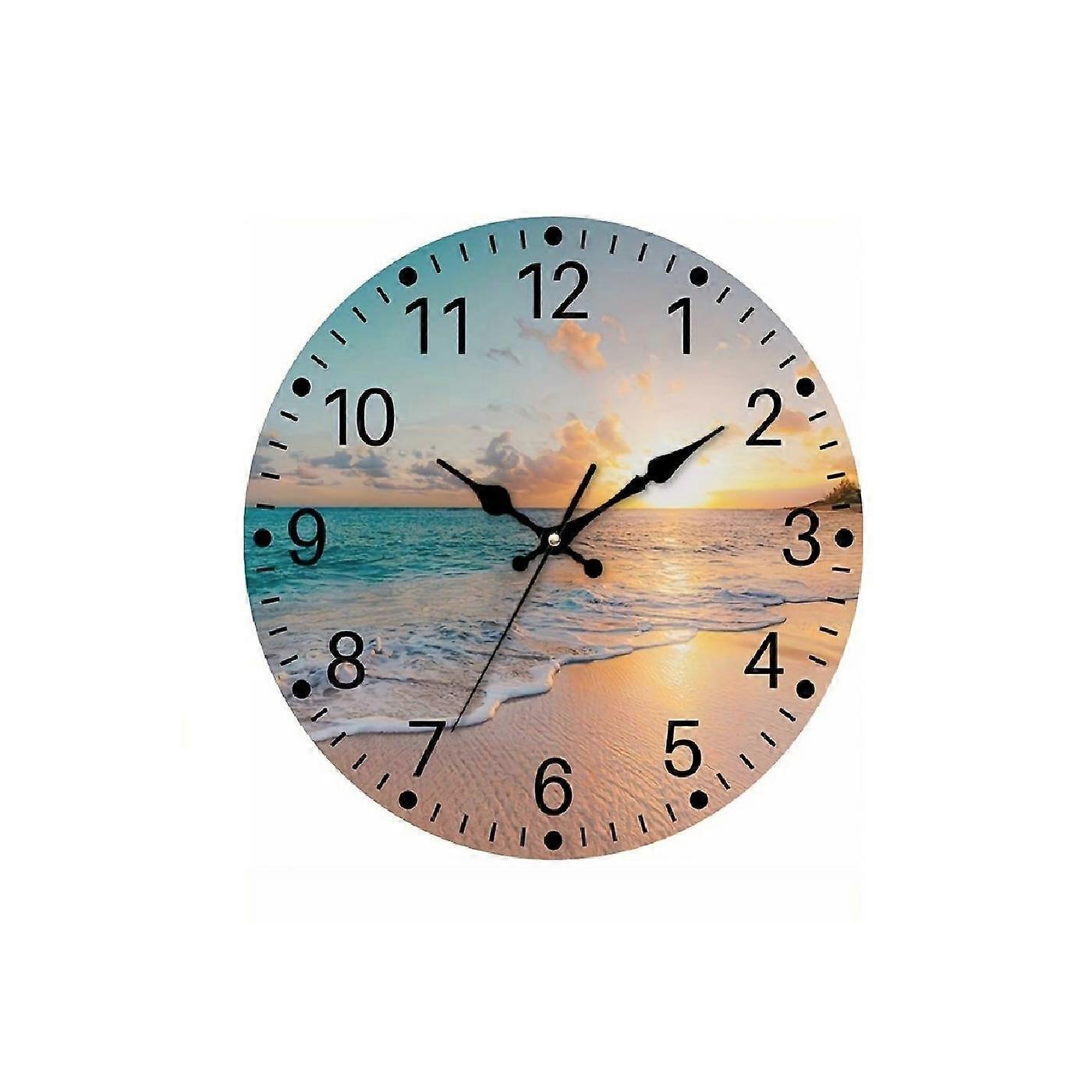 Sunset Beach Clock Wall Picture Silent Movement 30cm Face High Quality Movement