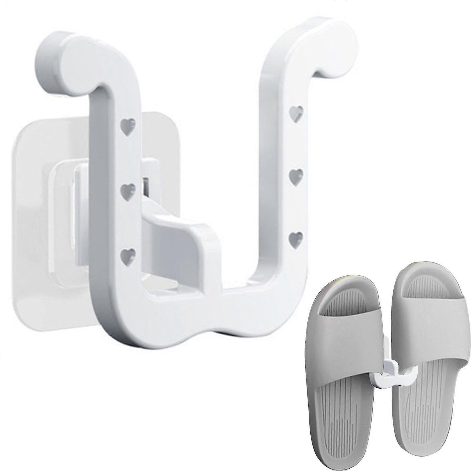 Wall Mounted Shoe Rack with Adhesive Mount, SpaceSaving Organizer for Slippers and Shoes, White