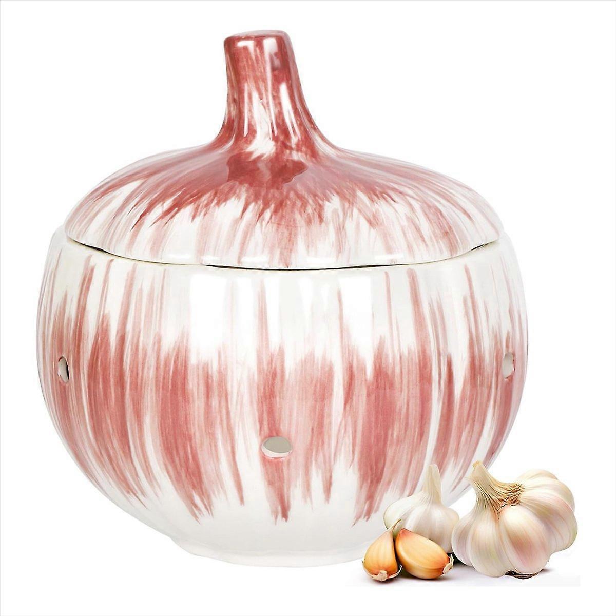 Garlic Keeper for Counter with Lid Ventilated Ceramic Garlic Keeper