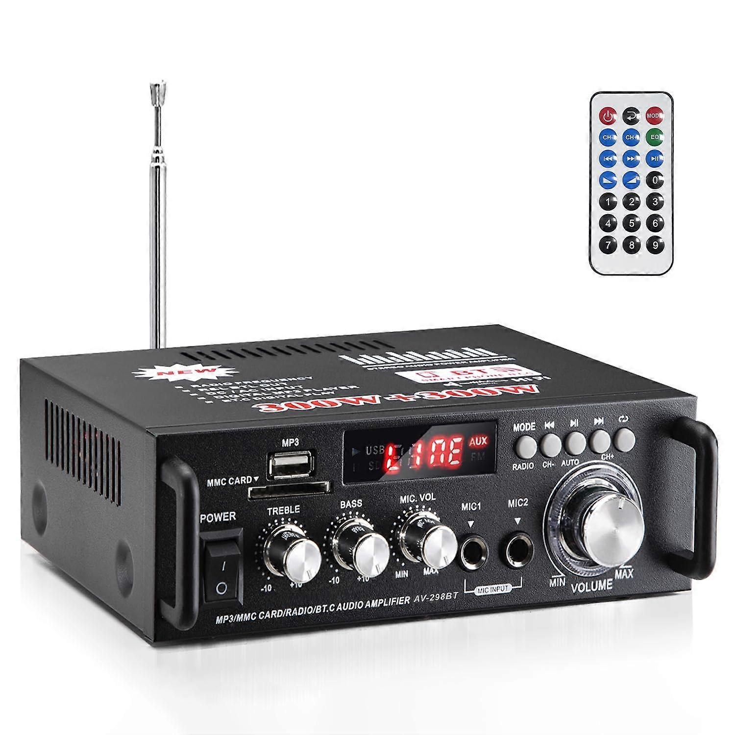 Bluetooth Stereo Audio Amplifier 600W 2 Channel Bluetooth 5.0 Home Theater Amp with Mic RCA USB SD