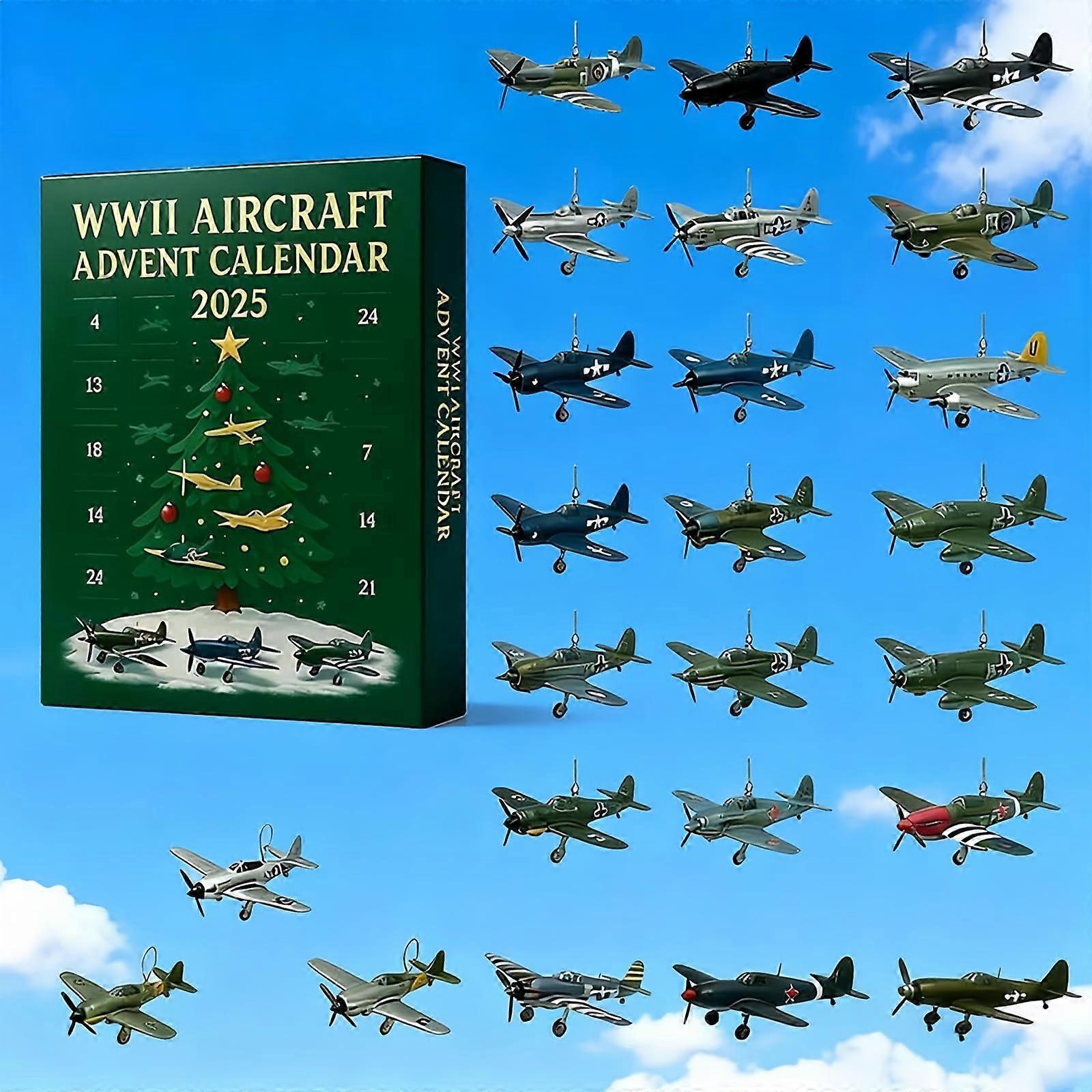 WWII Aircraft Advent Calendar 2025, 24Day Countdown Warbird Model Gift Set for Kids and Collectors