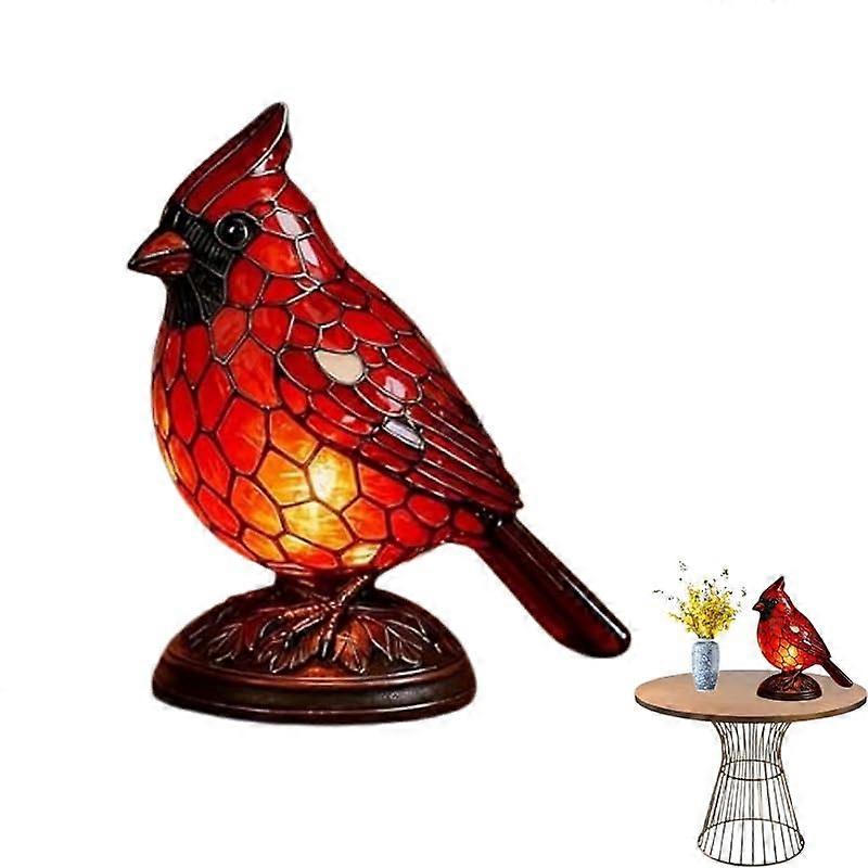 Style Stained Glass Bird Lamp with Symbolic Cardinal Design for Bedroom or Desk Decor