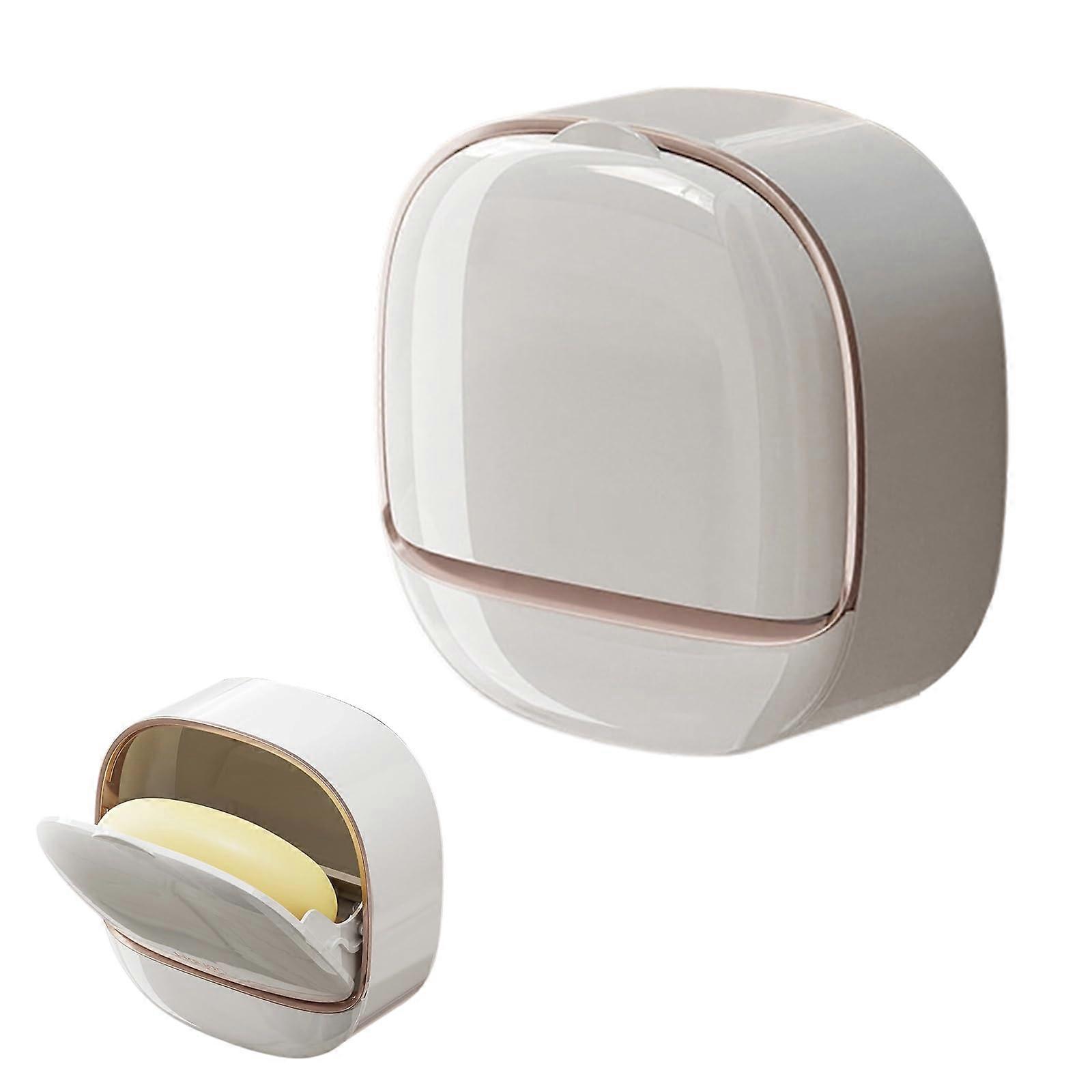 Wall Mounted Soap Dish with Drain Tray, Double Layer No Drill Bathroom Holder, Removable White ABS