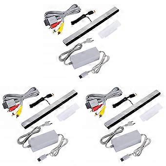 3X 3 in 1 Wired Motion Sensor Bar + AC Power Supply Adapter Cord + Composite Audio Video Cable for Nintendo Wii EU Plug