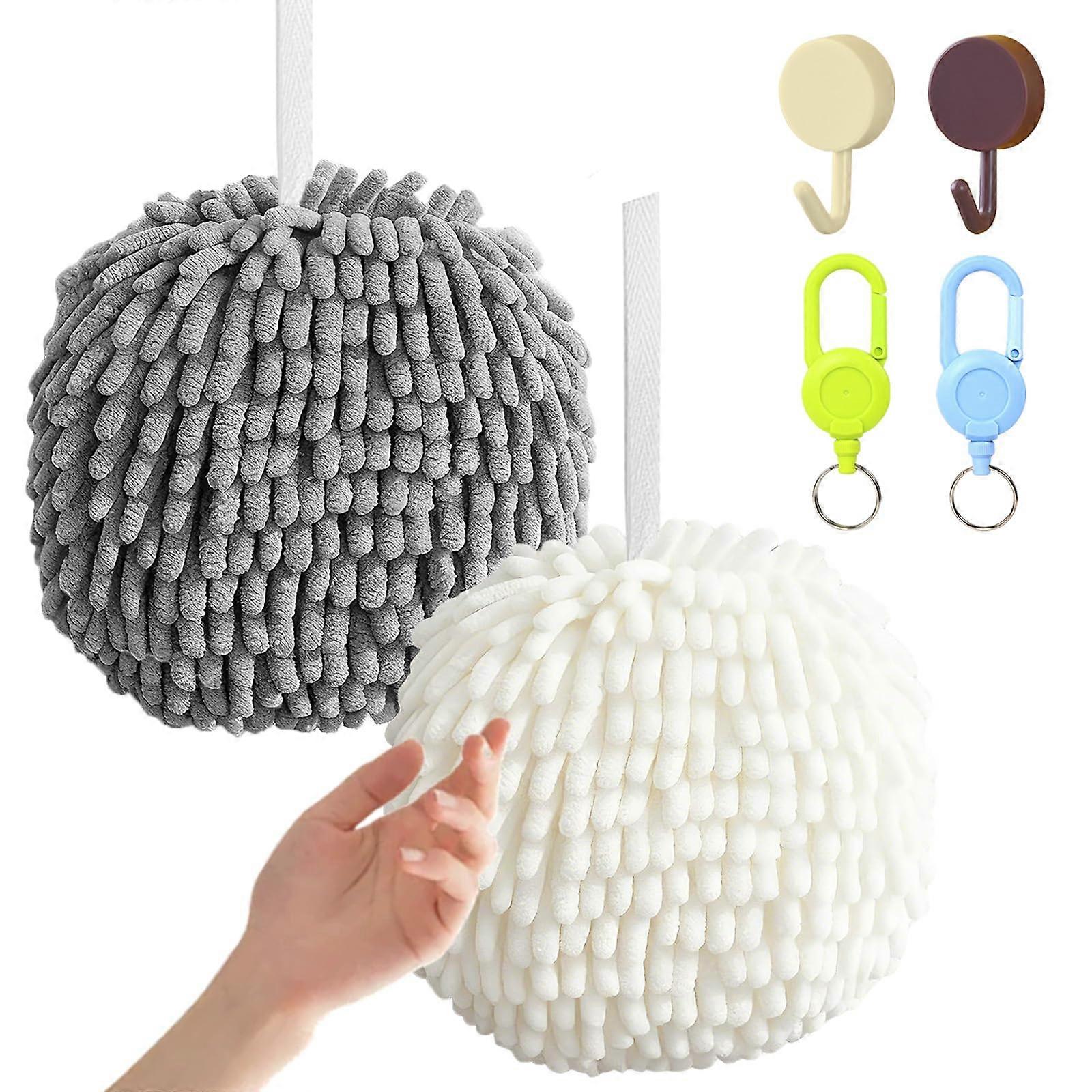 Chenille Hand Towels 2Pack with Retractable Loop Design, Ultra Absorbent for Bathroom and Kitchen