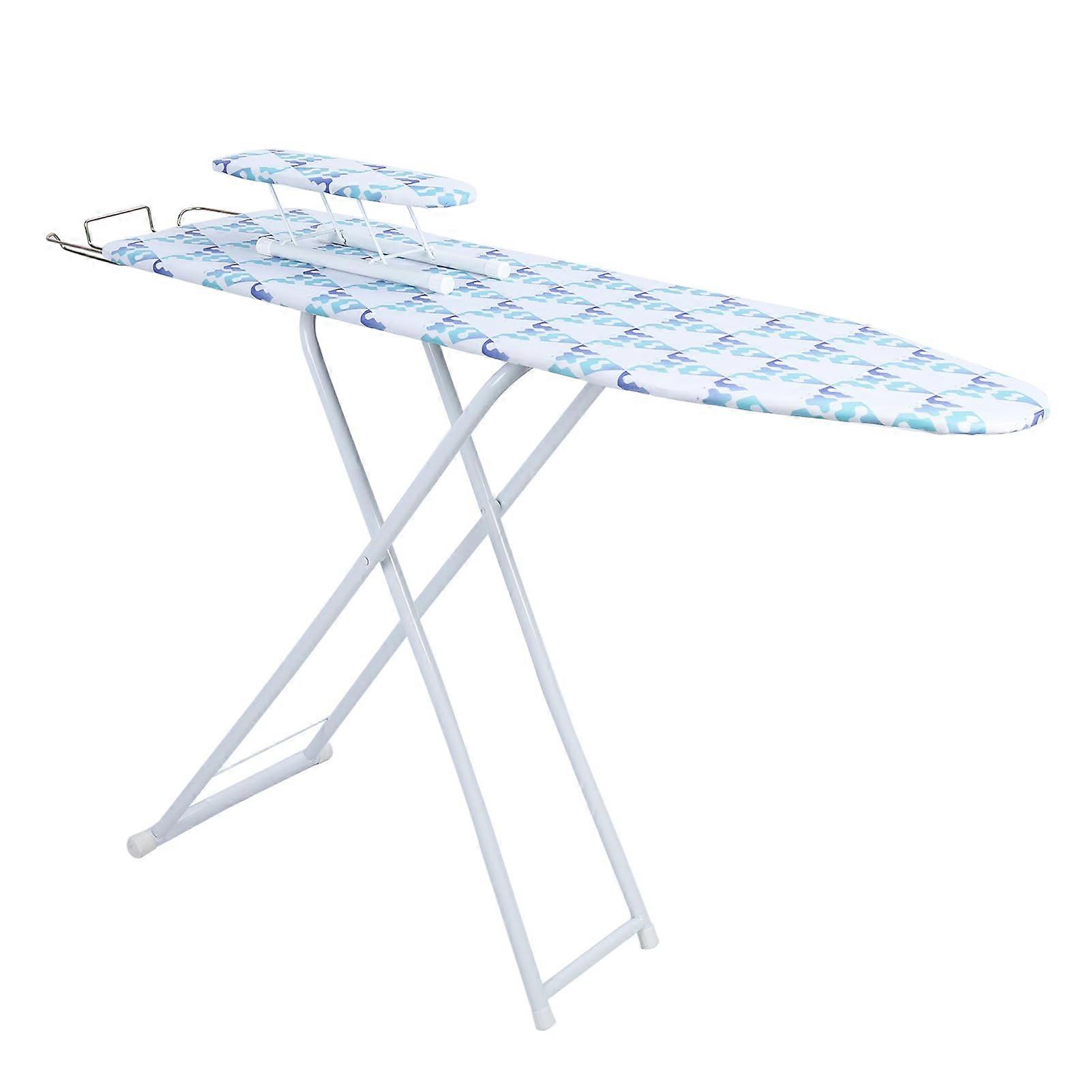 2Pcs Adjustable Ironing Board Set with Iron Rest and Mini Board, Foldable Height Stand Blue White