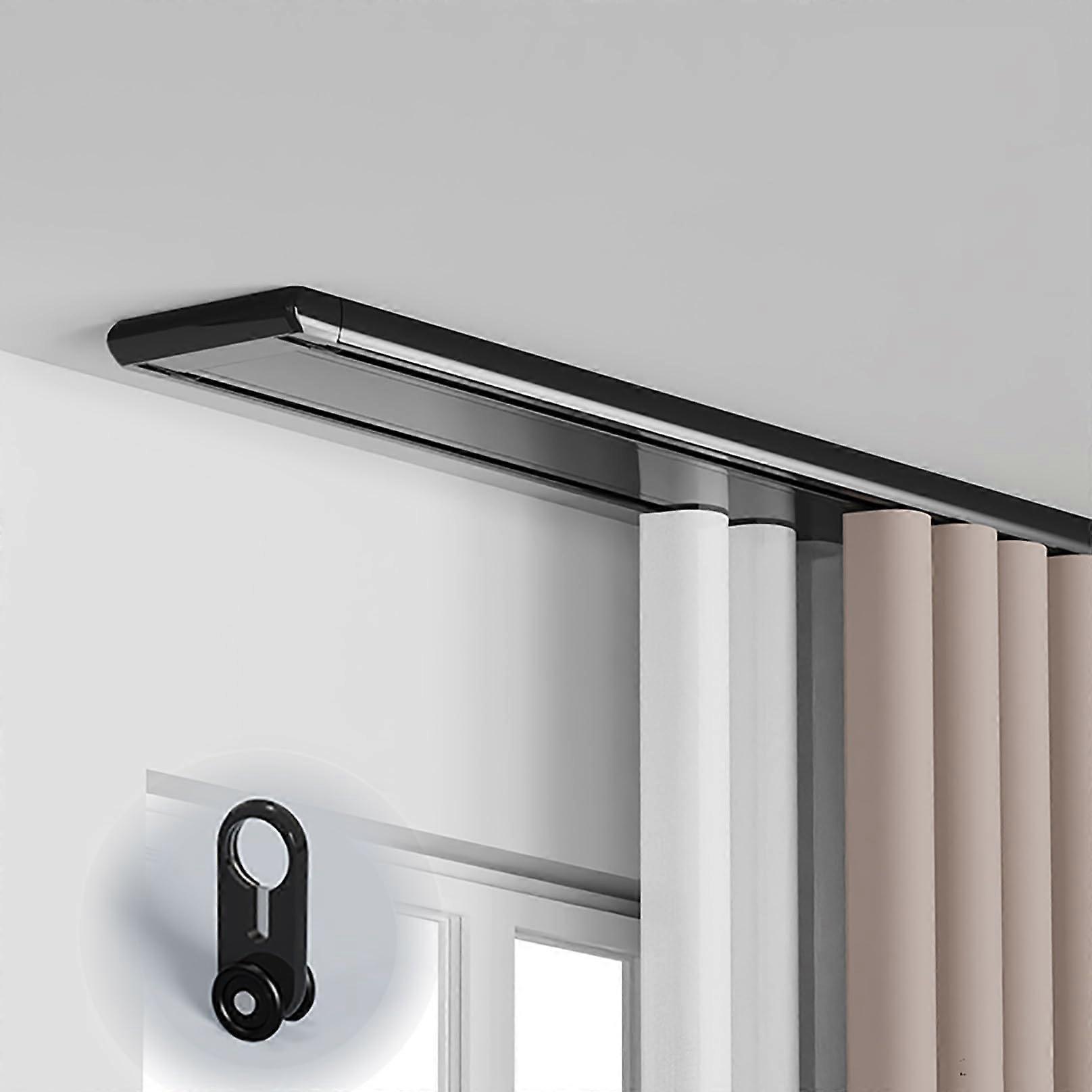 Ceiling Curtain Track with Double Rail System, Smooth Silent Sliding for Room Divider, Black 1.1m