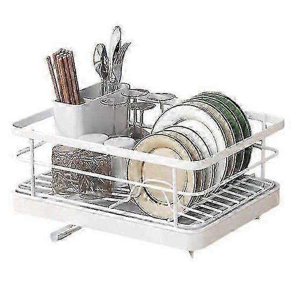 Large Capacity Dish Rack, Automatic Drain & Non-Slip Design - Stable, Space Saving, Easy Installation-XS5- white