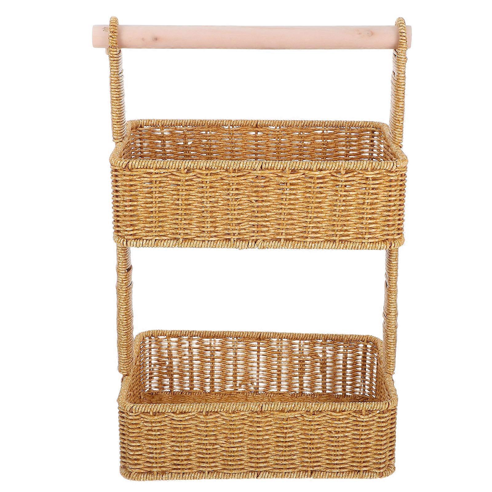 Brown 2 Tier Storage Basket Organizer for Kitchen with Snack Organizer