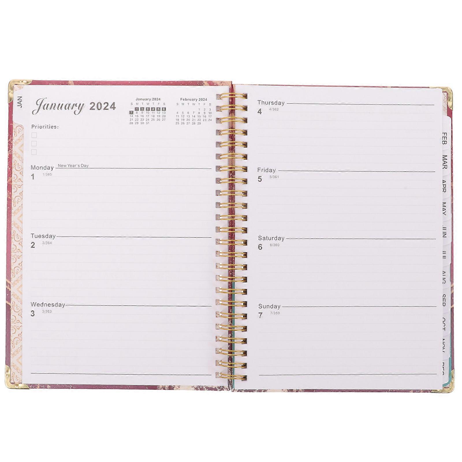 Pink Line Coil Planner Spiral Notebook for Planning 2024 Weekly Planner