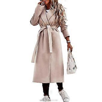 26-27 Womens Vintage Faux Wool Wrap Coat with Tie Belt Notched Turn-Down Collar Open Front Midi Long Coat Jackets Outerwear XXL apricot