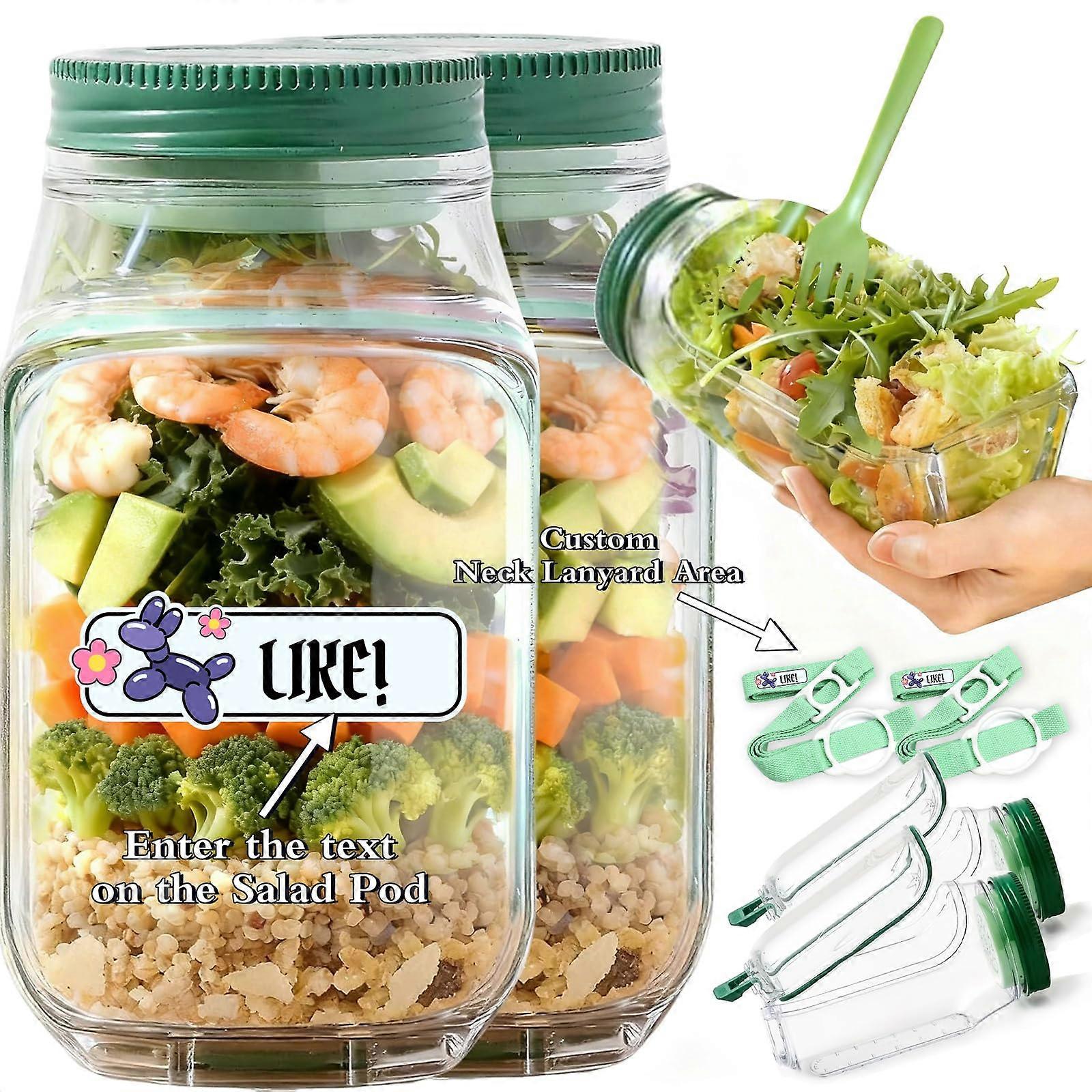 Salad Container with Leakproof Dressing Cup, Vertically Layered Side Opening Jar for Work and Travel