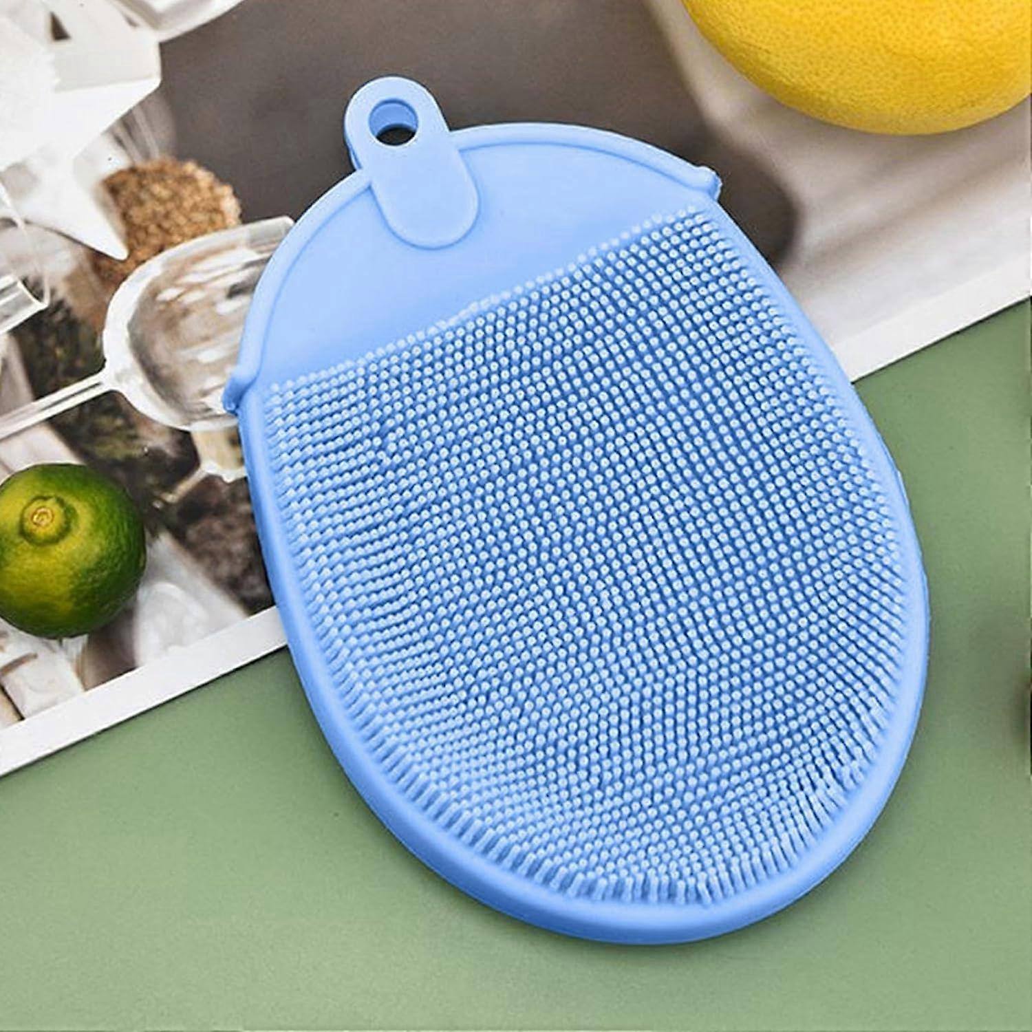Silicone Dish Scrubber Sponge DoubleSided Non Stick for Pots Pans Grills Counters Blue