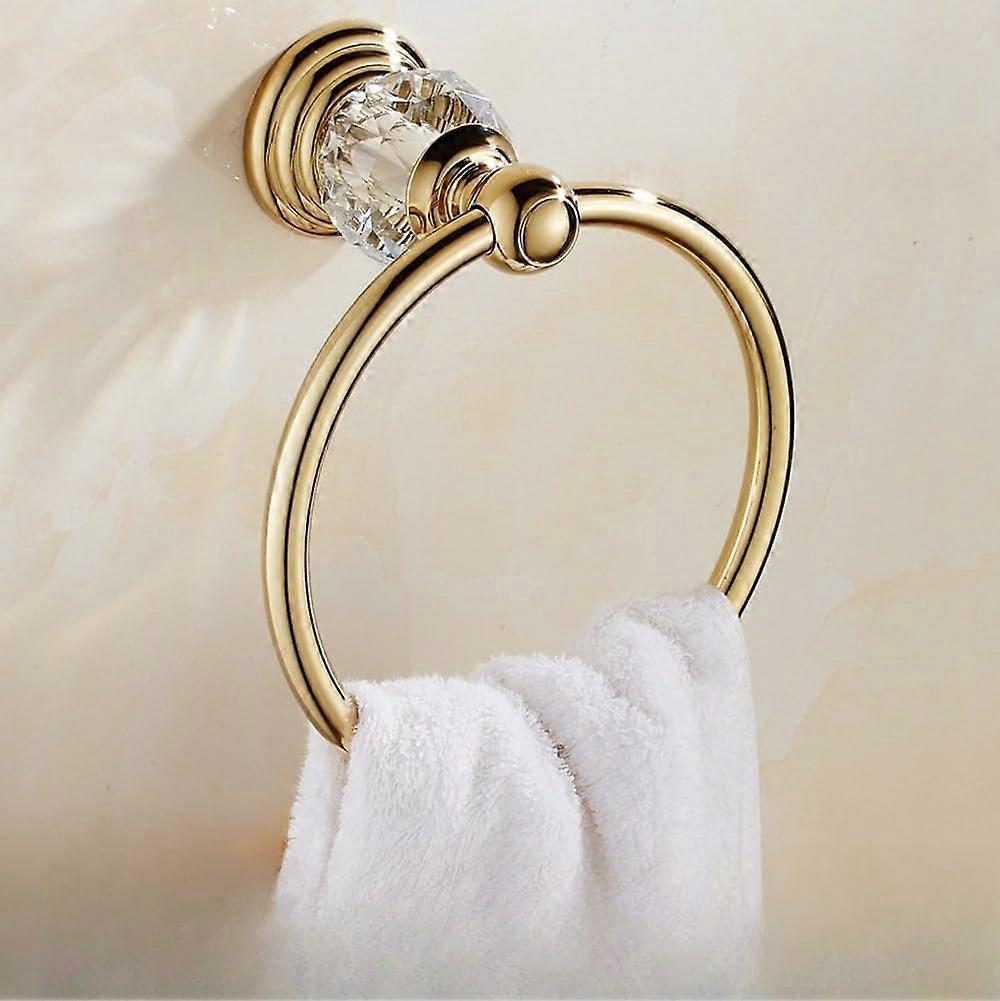 Bathroom Hardware Set with Crystal Gold Towel Ring, RustProof Brass, Easy Wall Mount