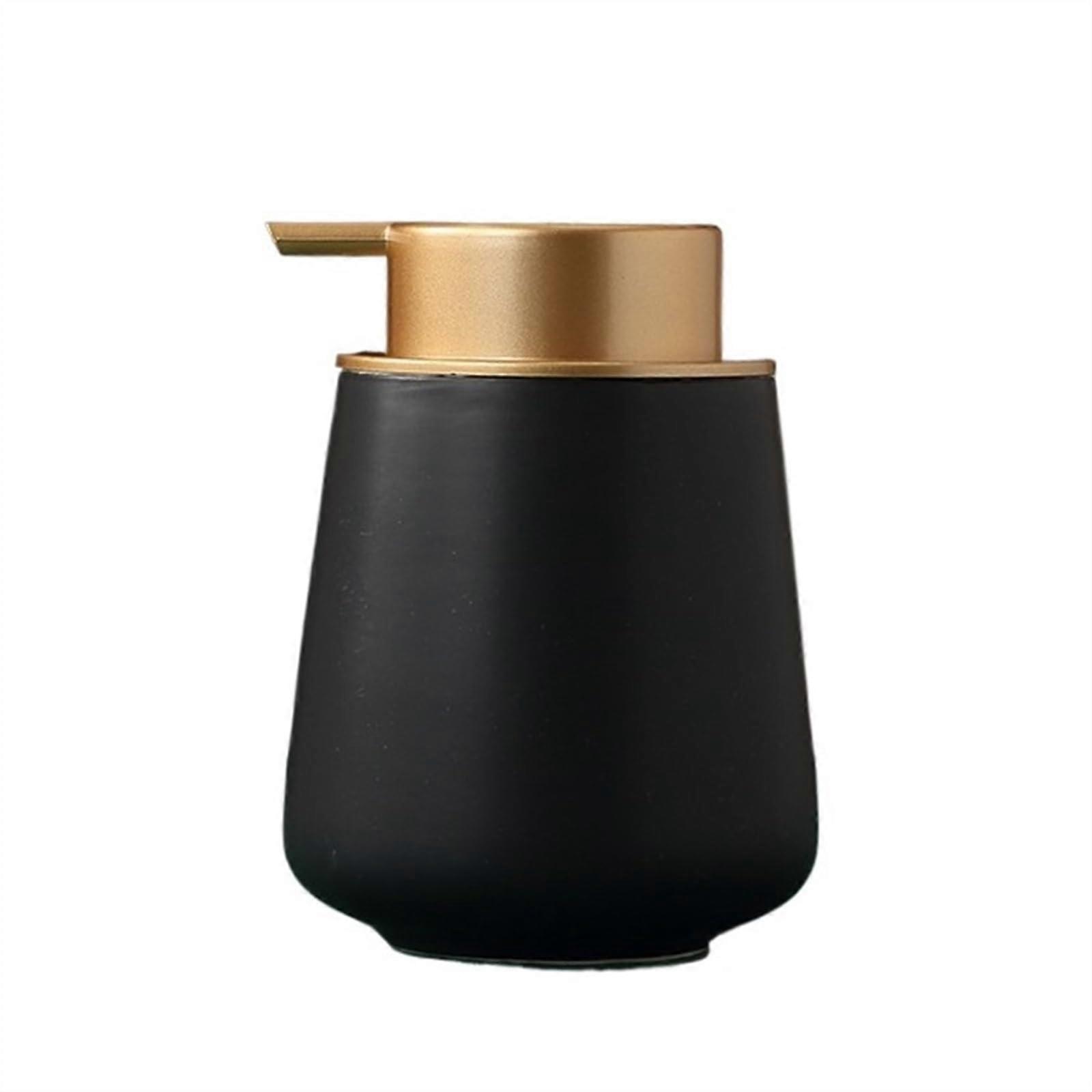 Ceramic Soap Dispenser 13.5oz with Stylish Gold Pump, Refillable Black Bathroom and Kitchen Use