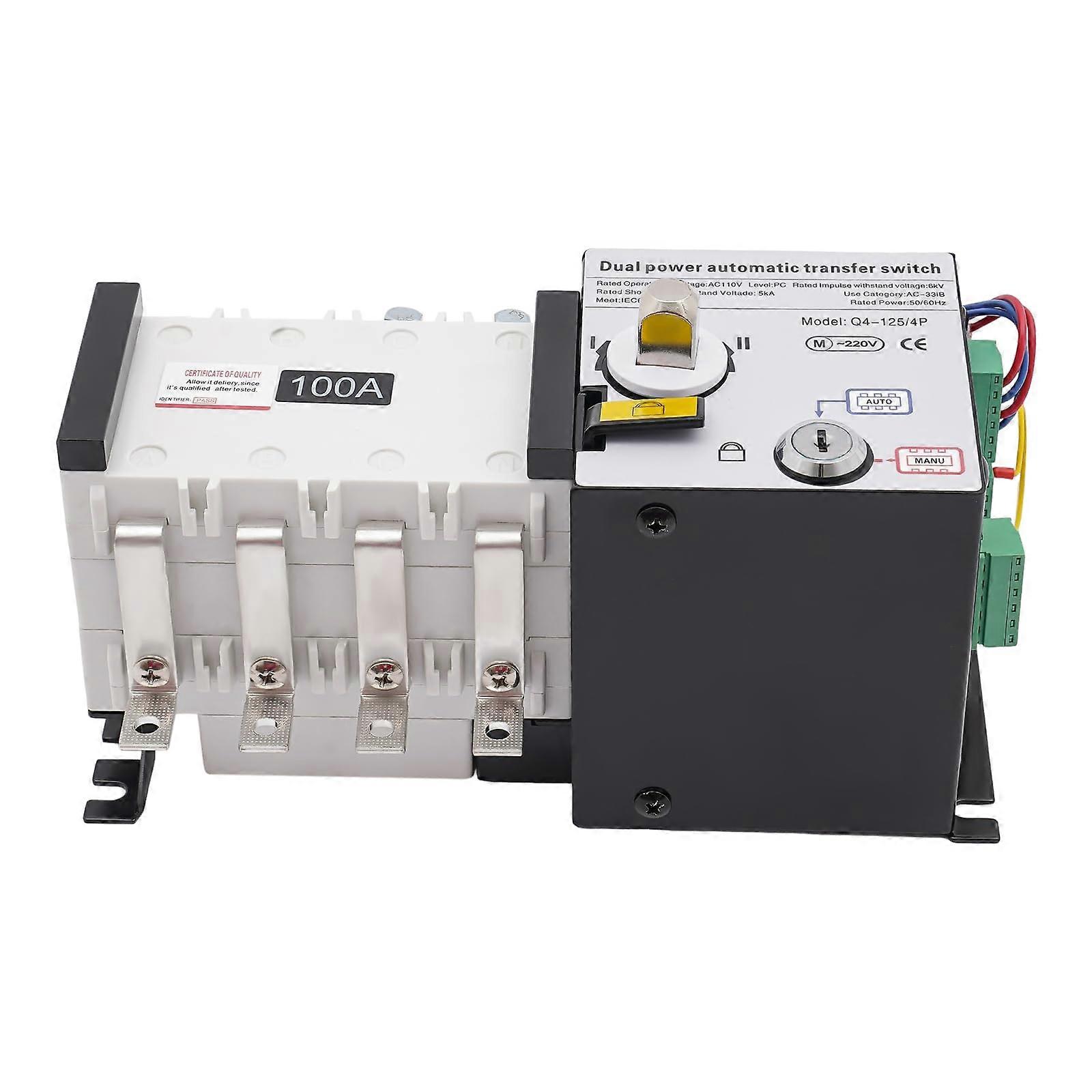100A Automatic Transfer Switch 4P Dual Power Generator Changeover 110V 230V for Home Backup
