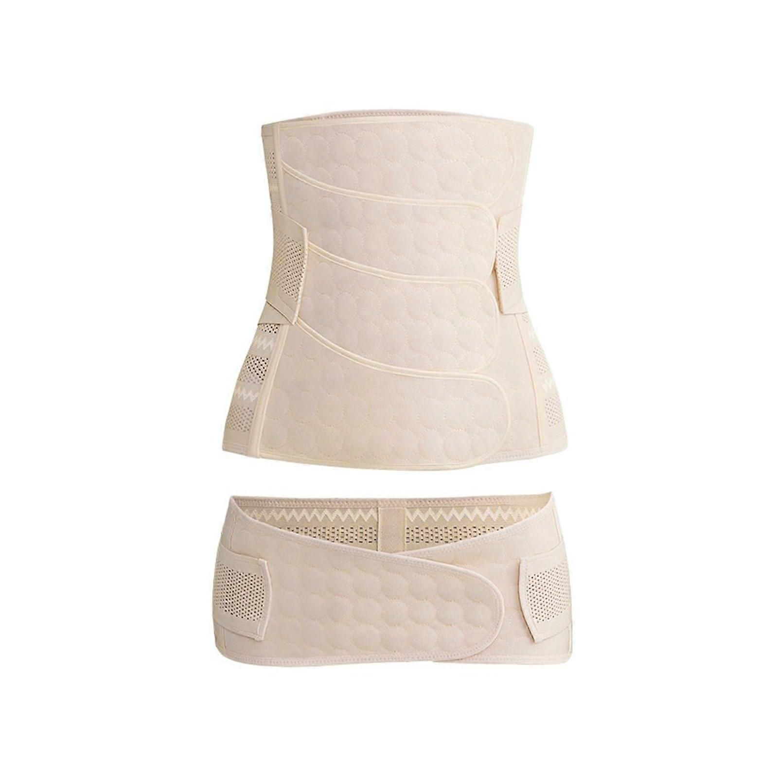 Postpartum Belly Wrap Adjustable Abdominal Support Belt for C Section Recovery Beige Medium