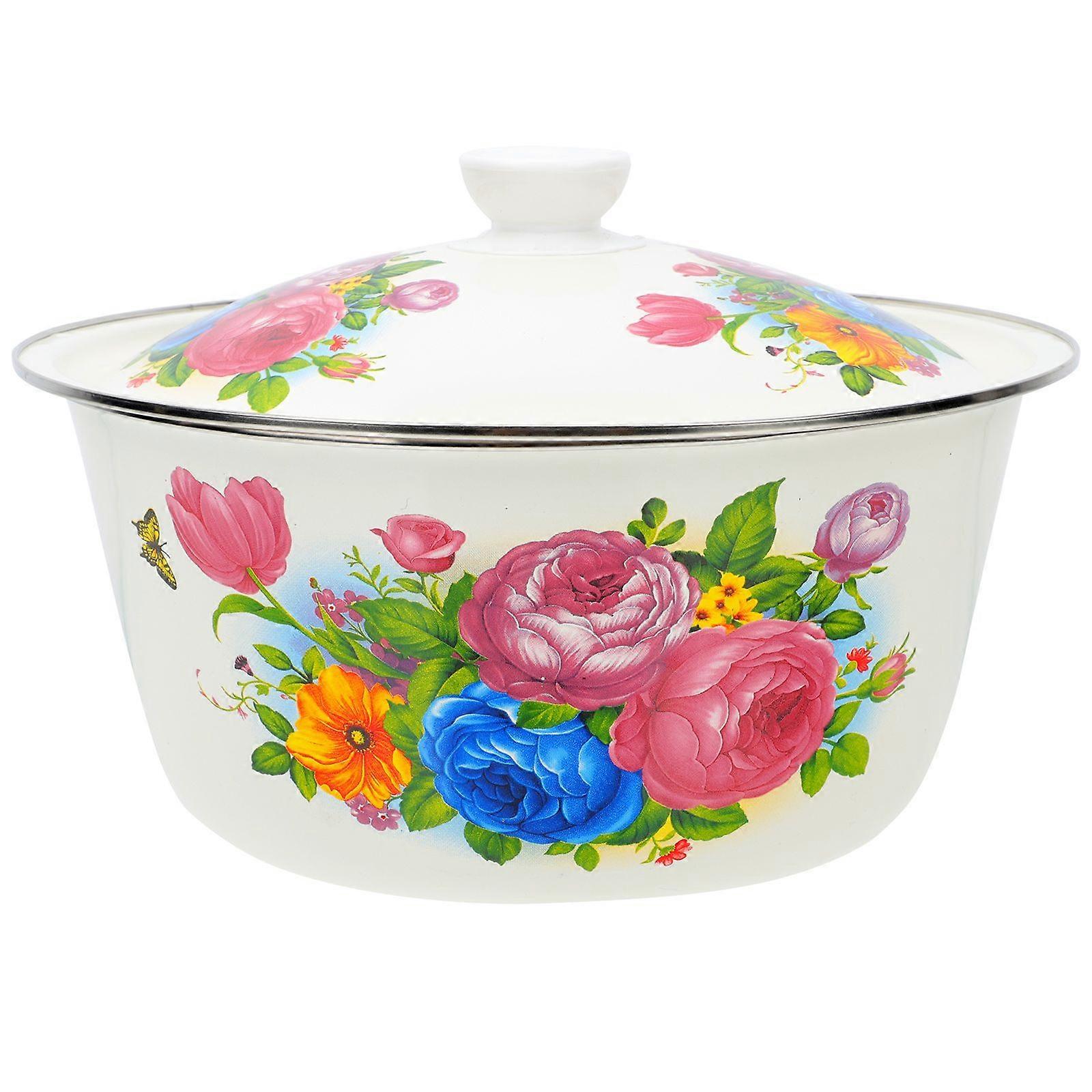 Multi-functional Enamelware Basins Vintage Lard Basins Soup Bowl with Lid