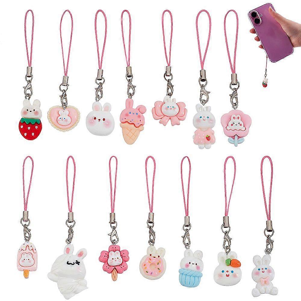 14pcs Resin Mobile Straps Mixed style Rabbit Mixed color 88~103mm 14pcs/set