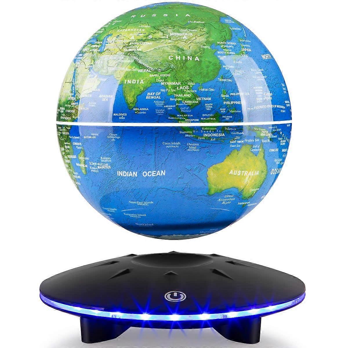 Magnetic Levitating Globe 6 Inch with LED Lights, Auto Rotating Floating World Map for Desk Decor
