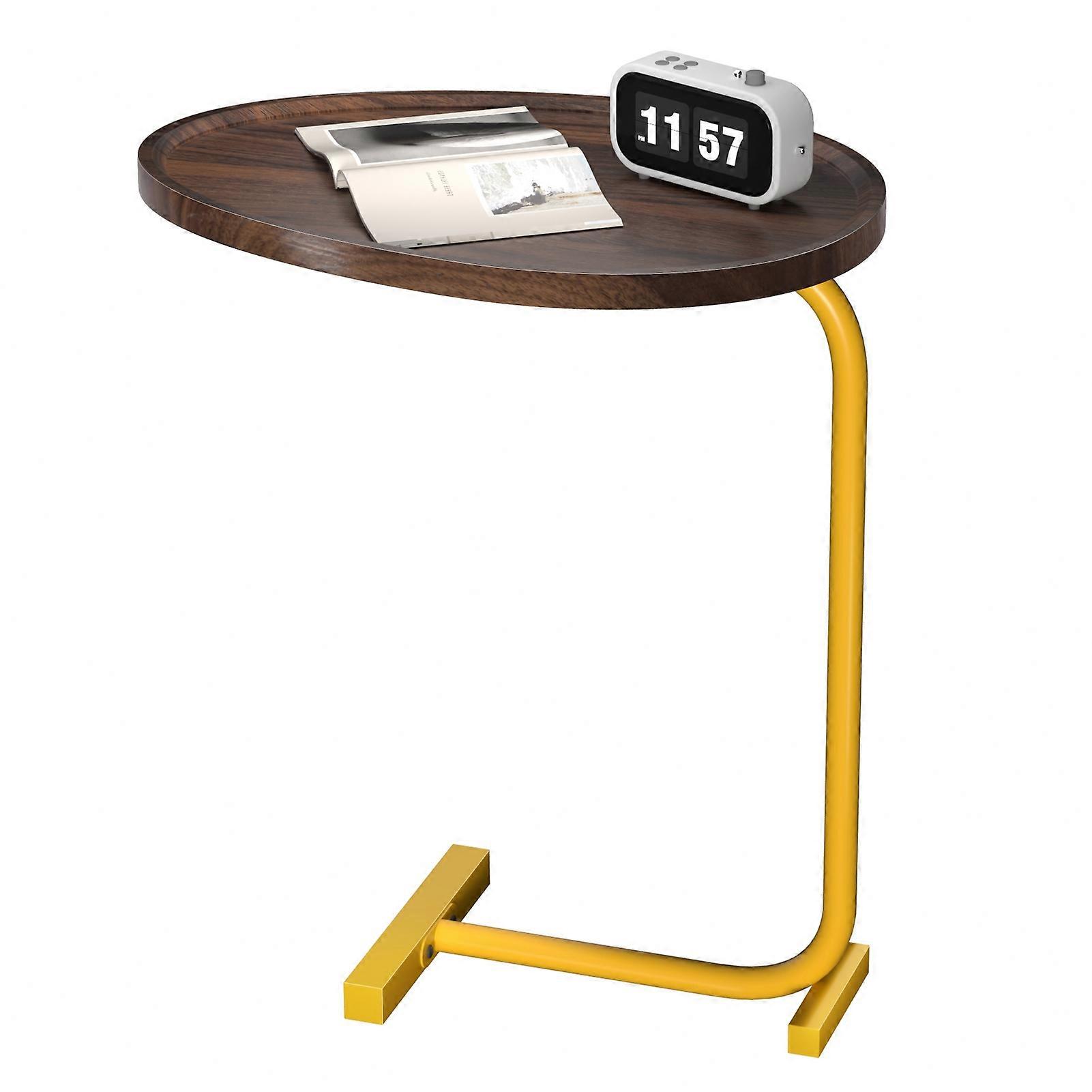 Small C Shaped Coffee Table, Oval Side End Table for Sofa Bed Snack Drinks