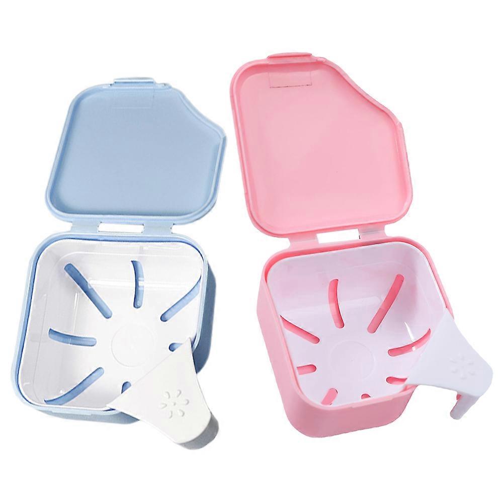 Plastic Denture Bath Case for Home with Strainer 2Pcs Cleaning Box