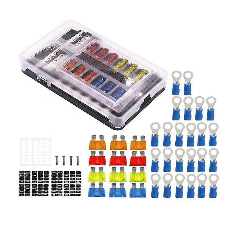 12V Fuse Block 12 Circuit Fuse Box Kit,with LED Indicator
