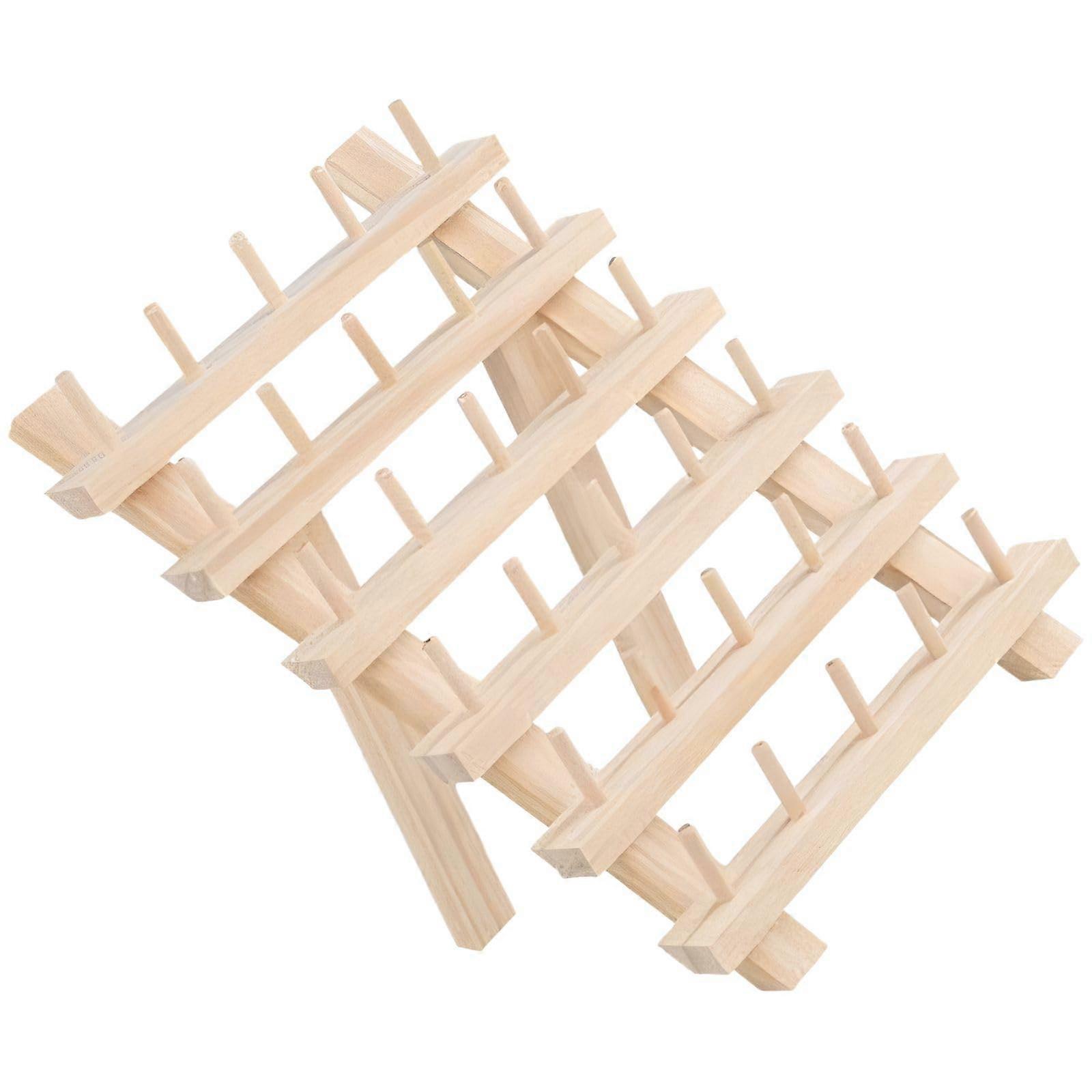 Foldable Wooden Sewing Thread Organizer Rack with Solid Wood SpaceSaving Storage Holder