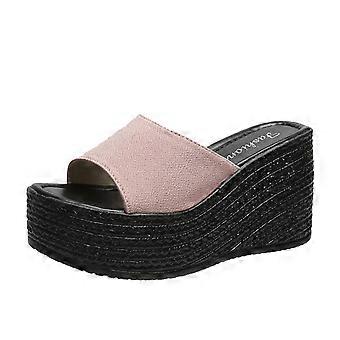 Sandaler til kvinder Matsu-hæl med tyk sål og skrå hæl Damesko Åndbare slip-on strandsandaler 7(39)