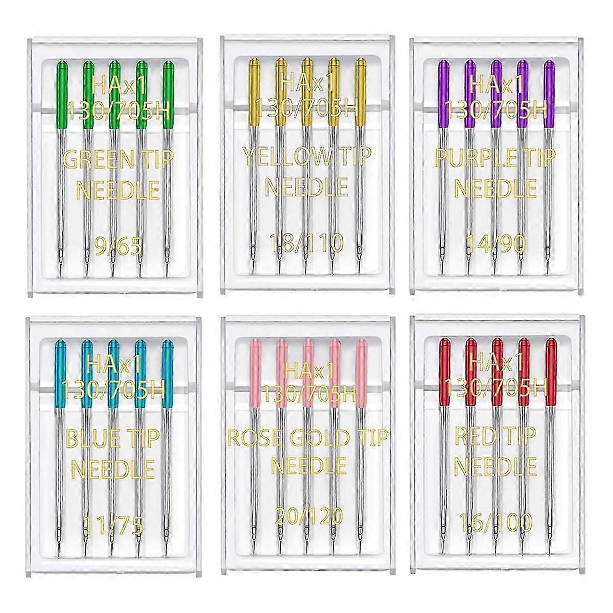 6 Sizes Universal Sewing Machine Needles Regular Point Flat Shank Needle Compatible with for Singer