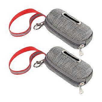 Distributeur de sacs à déjections canines gris pour animaux, portable, en tissu, lot de 2, idéal pour les promenades de chiots