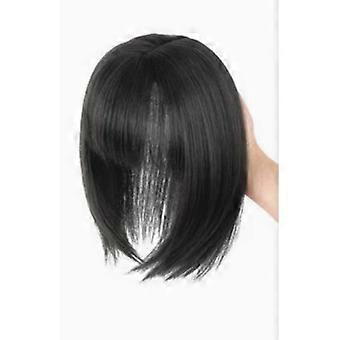 Accessoire de cheveux haut de gamme avec frange, idéal pour les femmes aux cheveux clairsemés. Longueur : 25 cm, couleur : noir.