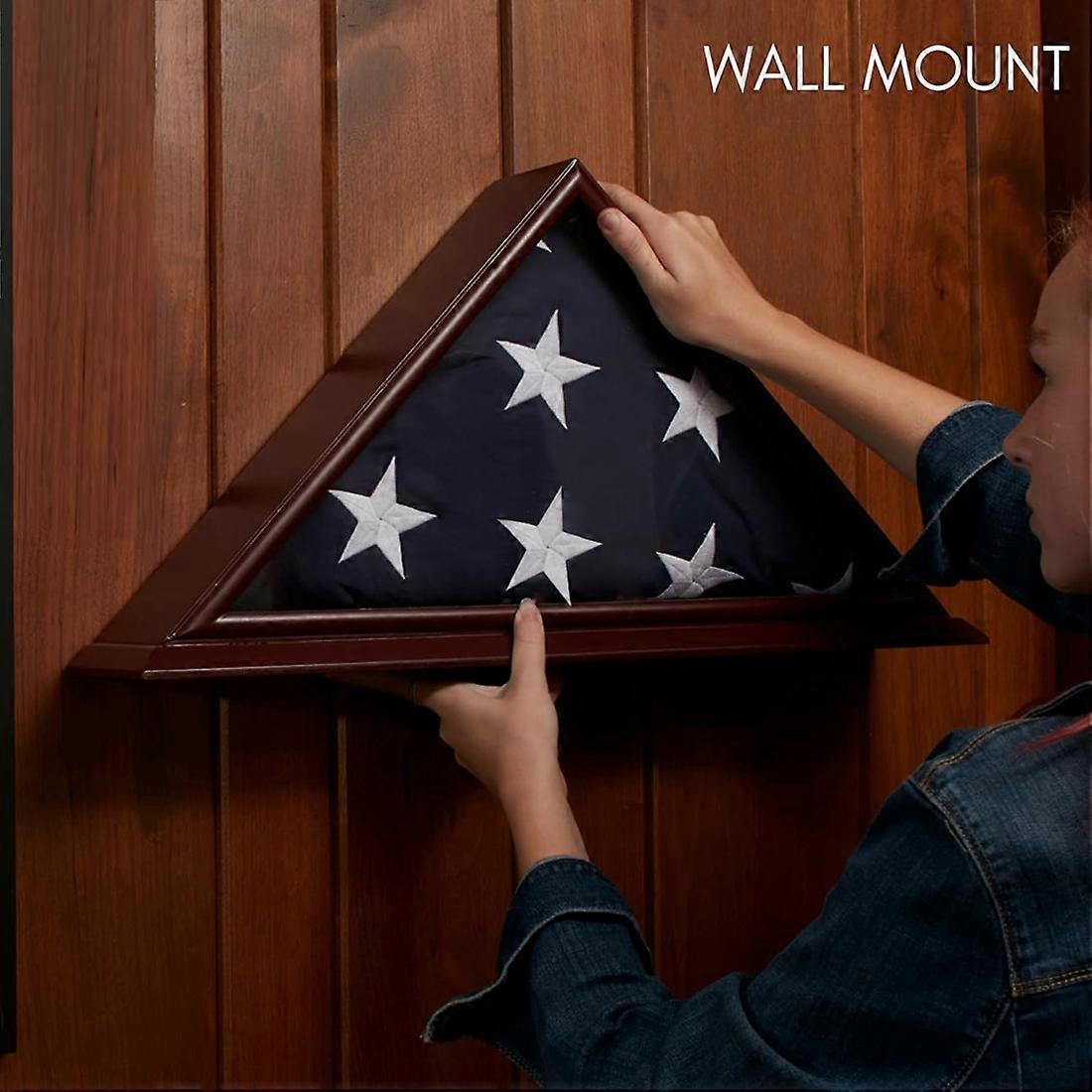Flag Display Case , Solid Wood , Freestanding or Wall Mount Flag Holder