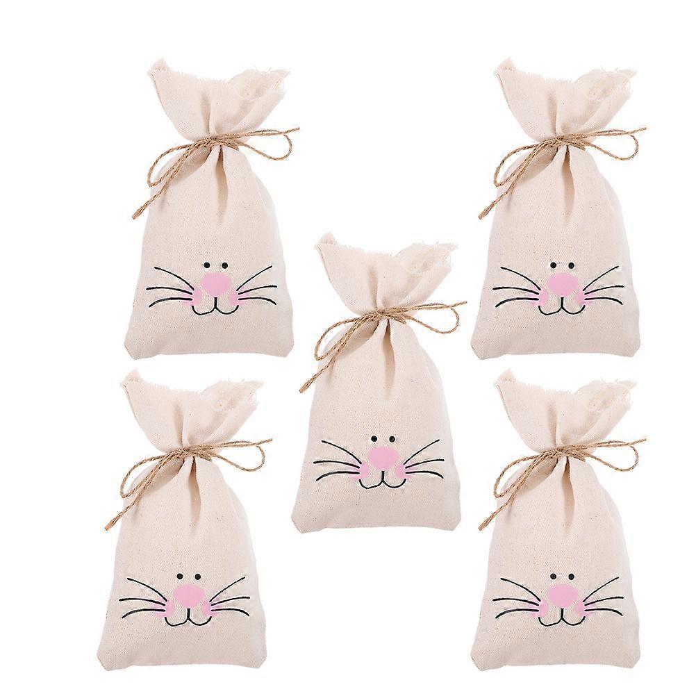 Reusable Easter Bunny Ears Candy Bags Burlap Drawstring 5Pcs for Storage