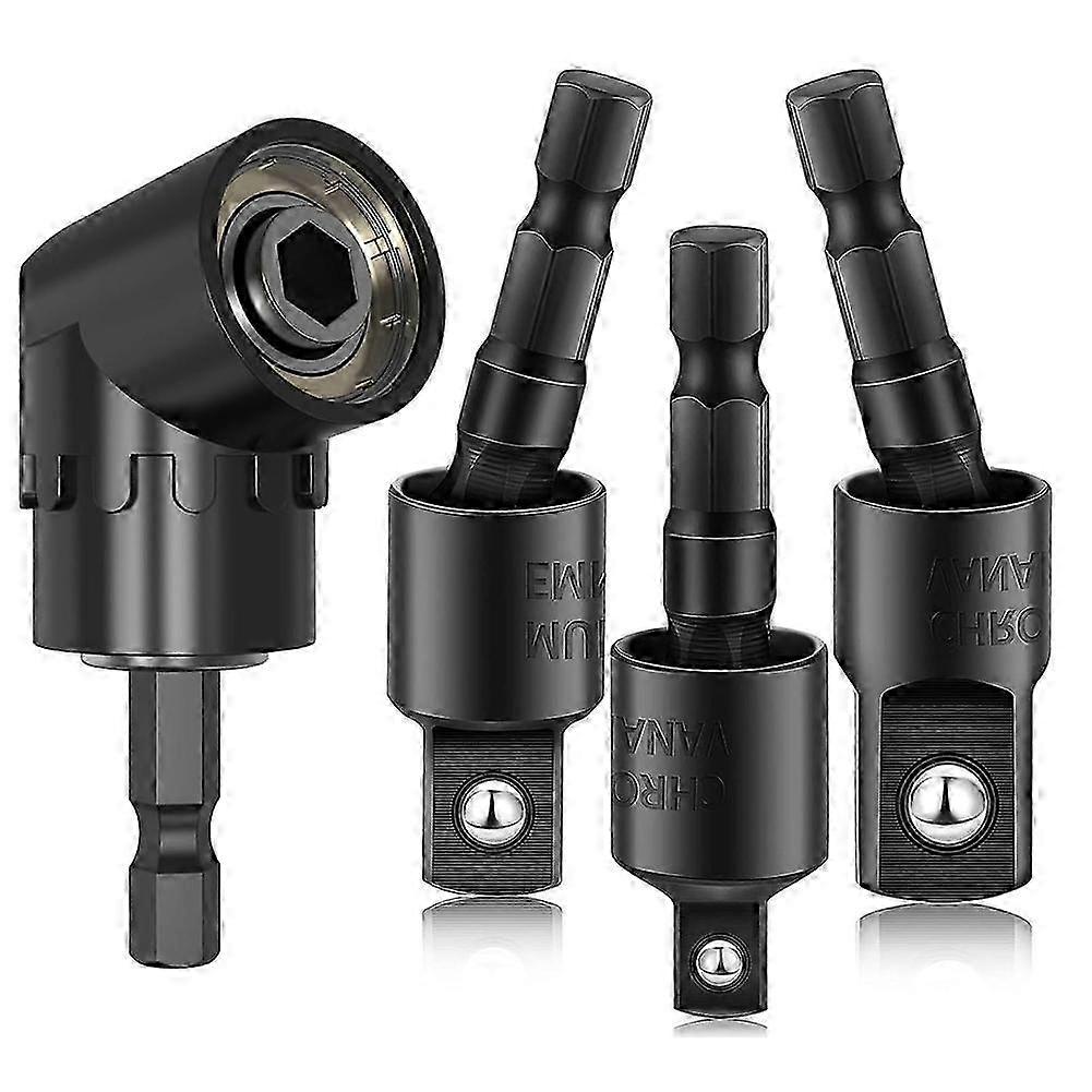 4PCS Right Angle Drill Attachment Impact Grade Power Hand Tool Driver Rotatable Socket Adapter Extension Set