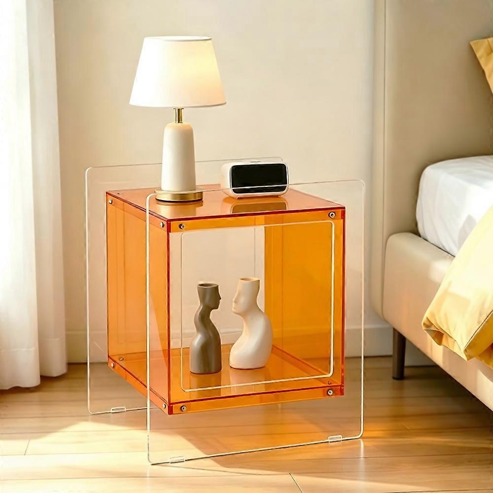 Clear Acrylic Side Table Square Cube Record Player Table Open Storage Nightstand
